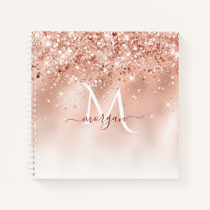 Glitter Peach Rose Gold Monogram Notebook
