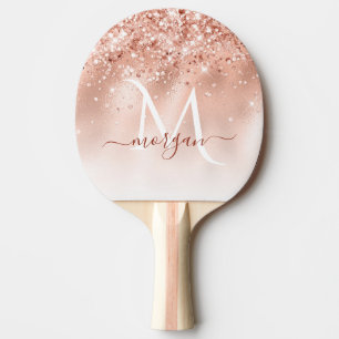 Glitter Peach Rose Gold Monogram Ping Pong Paddle