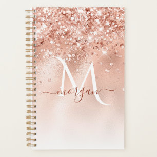 Glitter Peach Rose Gold Monogram Planner