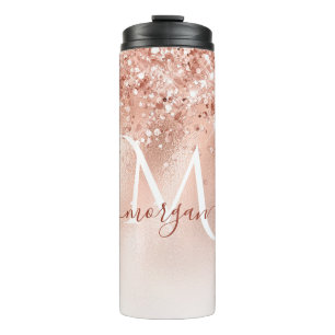 Glitter Peach Rose Gold Monogram Thermal Tumbler