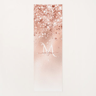 Glitter Peach Rose Gold Monogram Yoga Mat