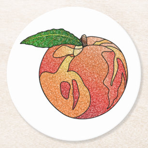 Glitter Peach Round Paper Coaster