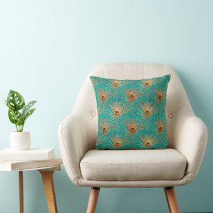 Glitter Peacock Feathers Pattern  Cushion