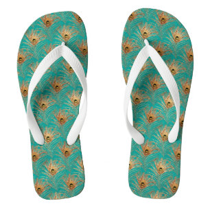 Glitter Peacock Feathers Pattern   Flip Flops