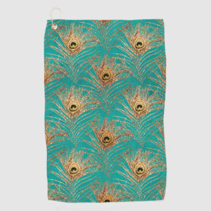 Glitter Peacock Feathers Pattern Golf Towel