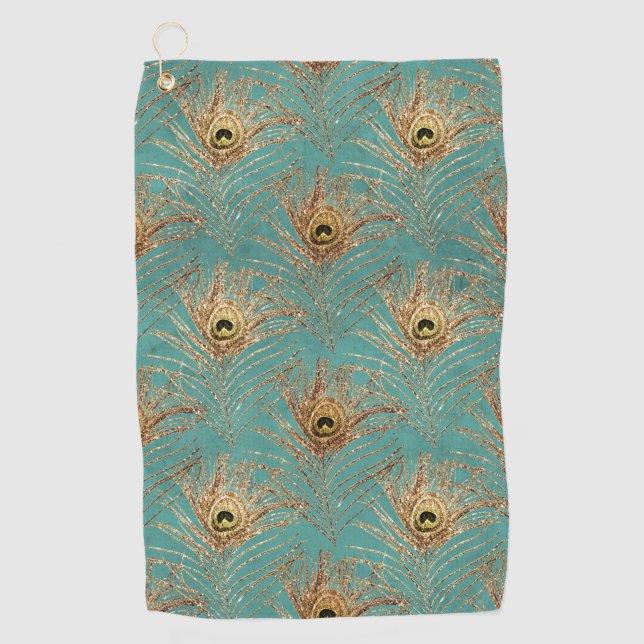 Glitter Peacock Feathers Pattern  Golf Towel (Front)