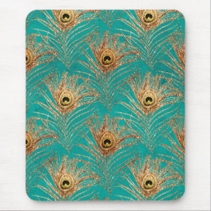 Glitter Peacock Feathers Pattern  Mouse Mat