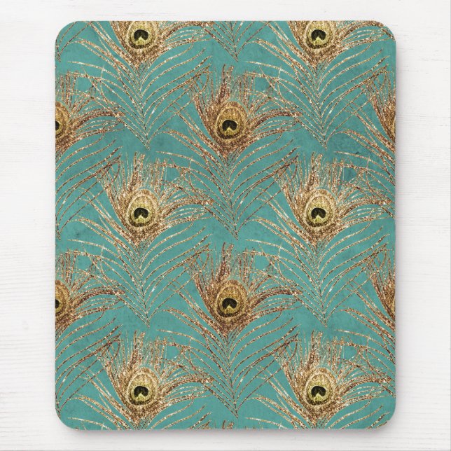 Glitter Peacock Feathers Pattern  Mouse Mat (Front)