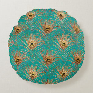 Glitter Peacock Feathers Pattern  Round Cushion