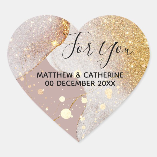 Glitter pearl shimmer gold foil sparkle heart sticker (Front)