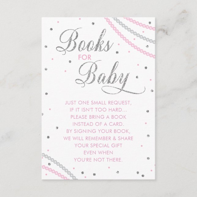 Glitter & Pearls Book For Baby Card, Pink, Silver Enclosure Card (Front)