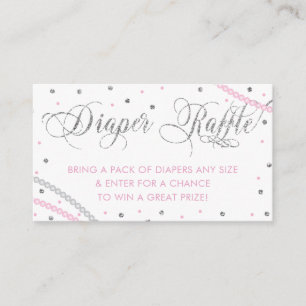 Glitter & Pearls Diaper Raffle Ticket, Pink Grey Business Card