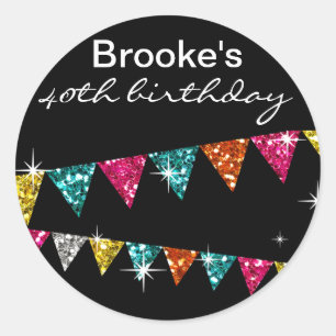 Glitter Pennant Flags 40th Birthday Celebration Classic Round Sticker