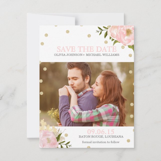 Glitter Peony Save the Date Announcements (Front)