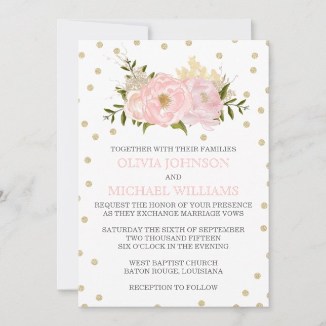 Glitter Peony Wedding Invitations (Front)