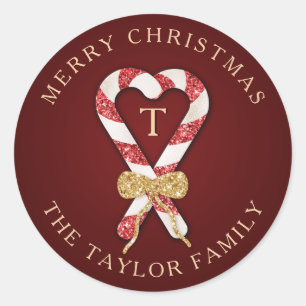Glitter Personalised Monogram Merry Christmas Classic Round Sticker