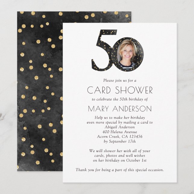Glitter Photo 50th Birthday Card Shower Invitation (Front/Back)
