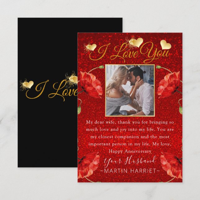 Glitter Photo I Love You Anniversary Card For Wife (Front/Back)