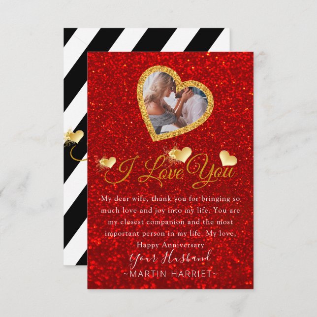 Glitter Photo I Love You Anniversary Card For Wife (Front/Back)