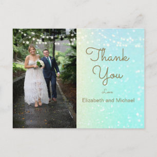 Glitter Photo Modern Lights  Wedding Thank You Postcard
