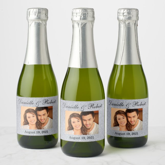 Glitter Photo Wedding Mini Sparkling Wine Favour L Label (Bottles)