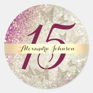 Glitter Pink 15th Birthday Classic Round Sticker