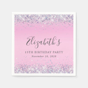Glitter Pink 15th Birthday Party Napkins