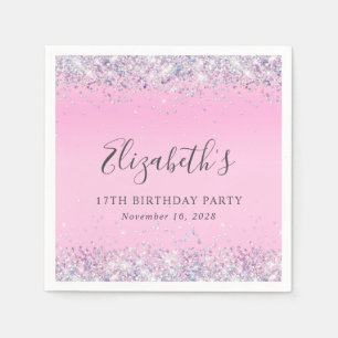 Glitter Pink 17th Birthday Party Napkin