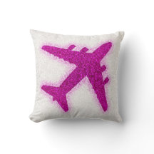 Glitter pink aeroplane square pillow