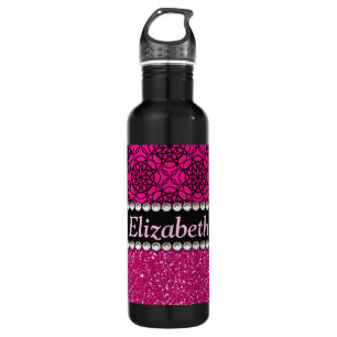 Glitter Pink and Black Pattern Rhinestones 710 Ml Water Bottle