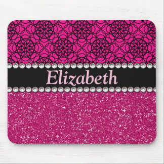 Glitter Pink and Black Pattern Rhinestones Mouse Mat