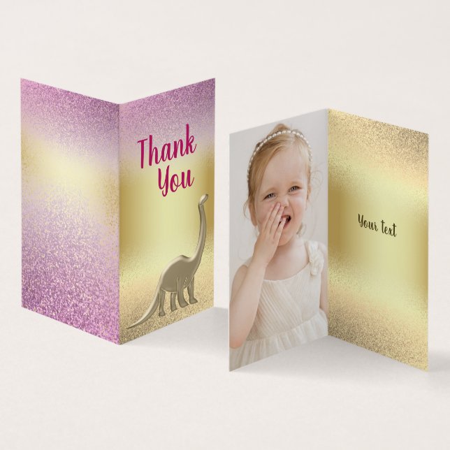Glitter Pink and Gold Dinosaur Thank You Card (Inside and Outside)