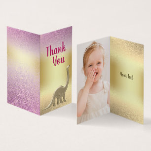 Glitter Pink and Gold Dinosaur Thank You Card