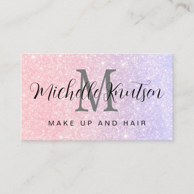 Glitter Pink and Purple Makeup Artist Hair Salon  Business Card (Front)