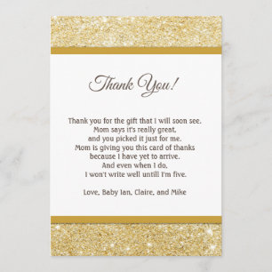 Glitter Pink Baby Shower Thank You Card Note Gold