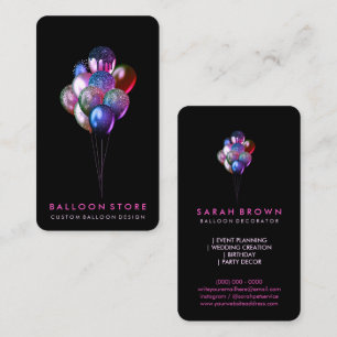Glitter Pink Balloon Wedding Planning Party Business Card