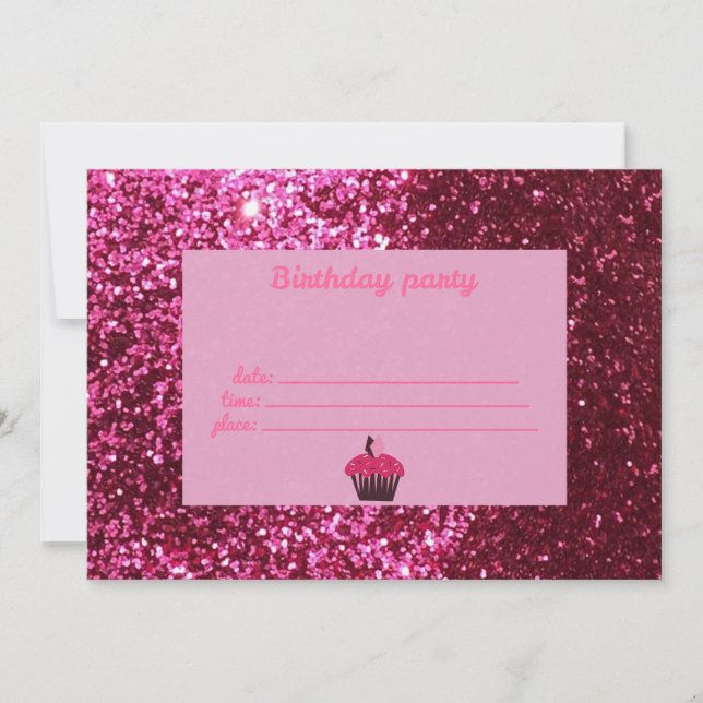 Glitter Pink Birthday Invitations (Front)