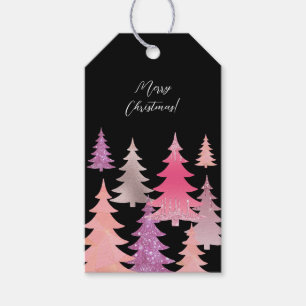 Glitter Pink Black Christmas Tree Pattern Gift Tags