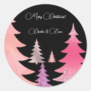 Glitter Pink Black Monogram Classic Round Sticker