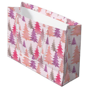 Glitter Pink Blush Christmas Tree Pattern Large Gift Bag