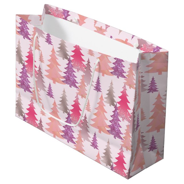 Glitter Pink Blush Christmas Tree Pattern Large Gift Bag (Front Angled)