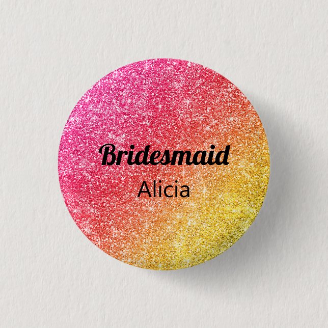 Glitter Pink Bridesmaid Yellow Gold  Button (Front)