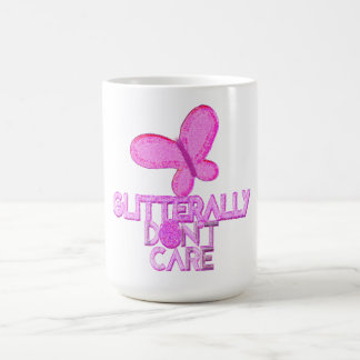 Glitter pink butterfly don't care coffee mug