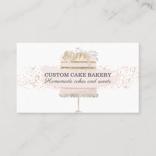 Glitter Pink Cake Bakery Pastry Wedding Business Card (Front)