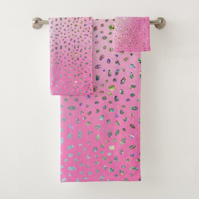 Glitter Pink Cheetah Print Bath Towel Set (Insitu)