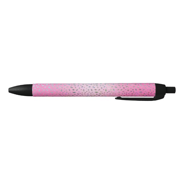 Glitter Pink Cheetah Print Black Ink Pen (Bottom)