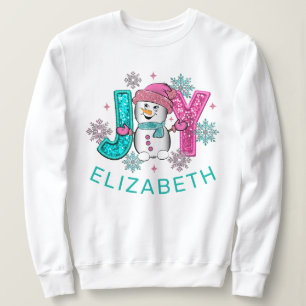 Glitter Pink Christmas Funny Snowman Personalised Sweatshirt