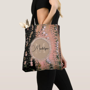 Glitter Pink Coral and Black Scarf Personalised Tote Bag