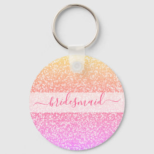 Glitter Pink Coral Rose Gold Bridesmaid Key Ring