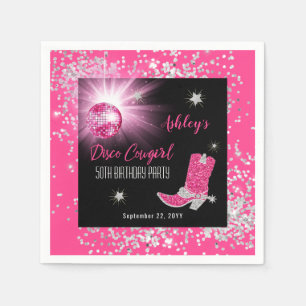 Glitter Pink Disco Cowgirl 50th Birthday Party Napkin